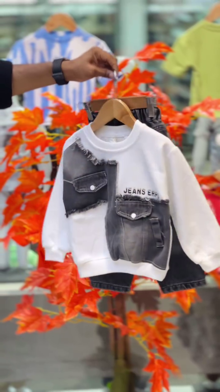 Denim Fusion Kids Co-Ord Set | Urban Black Wash | Full Sleeve Sweatshirt + Jeans