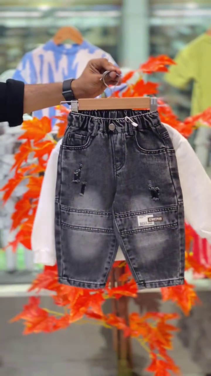 Denim Fusion Kids Co-Ord Set | Urban Black Wash | Full Sleeve Sweatshirt + Jeans