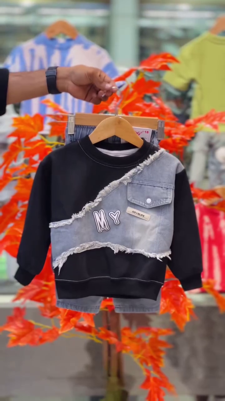 Denim Fusion Kids Co-Ord Set | Urban Black Wash | Full Sleeve Sweatshirt + Jeans
