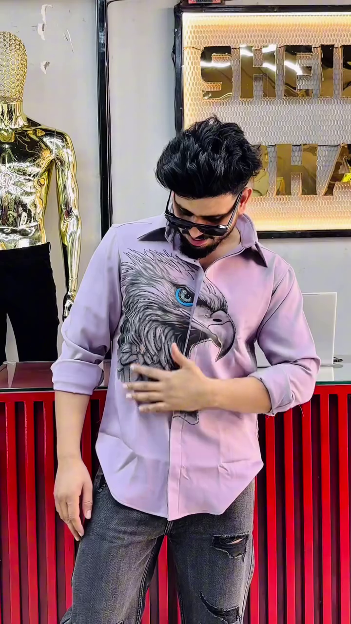 Men’s Fierce Eagle Print Shirt | Lavender Statement Piece | Streetwear Vibe