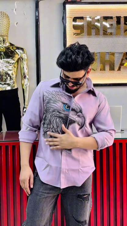 Men’s Fierce Eagle Print Shirt | Lavender Statement Piece | Streetwear Vibe