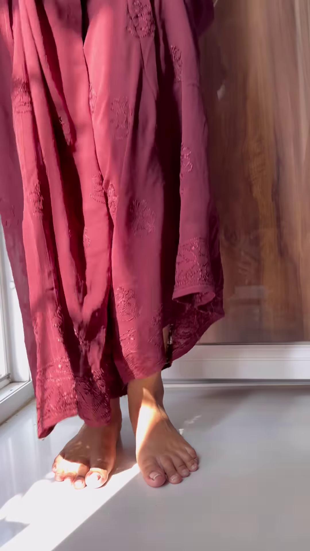 🌷 Deep Rose Dream – Dark Pink Embroidered Kurta 🌷