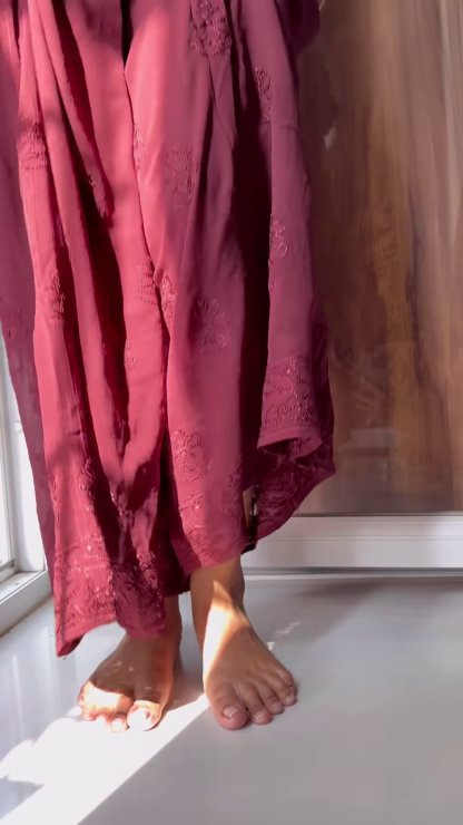 🌷 Deep Rose Dream – Dark Pink Embroidered Kurta 🌷