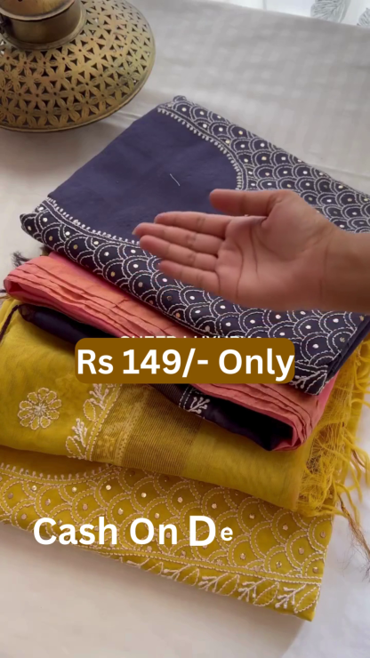 🌈 Trio Magic – Yellow, Blue & Pink Embroidered Kurtas (Size 38) ✨