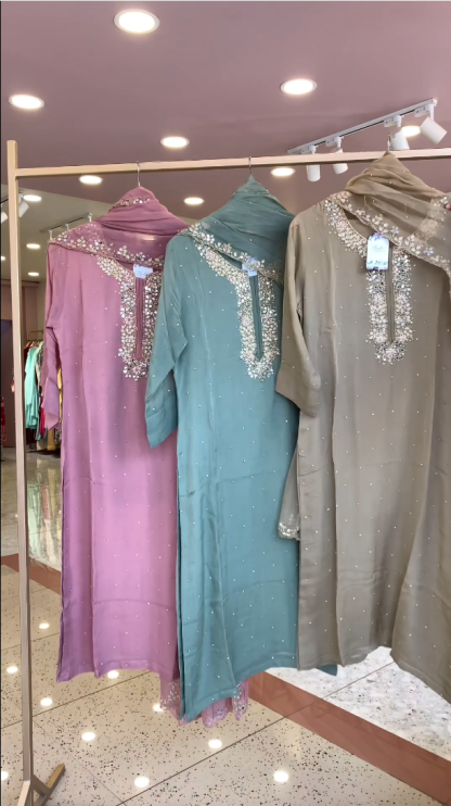 Stylish Pink, Green, and Gray Kurtis with Unique Neck Designs