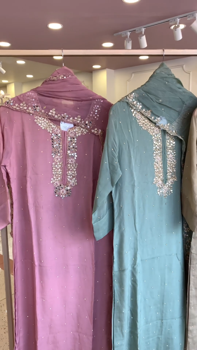 Stylish Pink, Green, and Gray Kurtis with Unique Neck Designs
