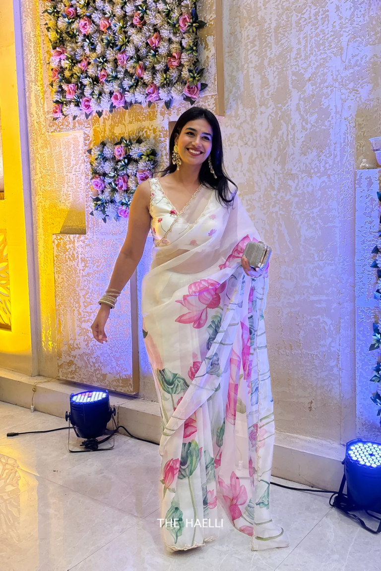 Sufi White and Pink Organza Silk Saree – A Whisper of Elegance