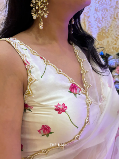 Sufi White and Pink Organza Silk Saree – A Whisper of Elegance