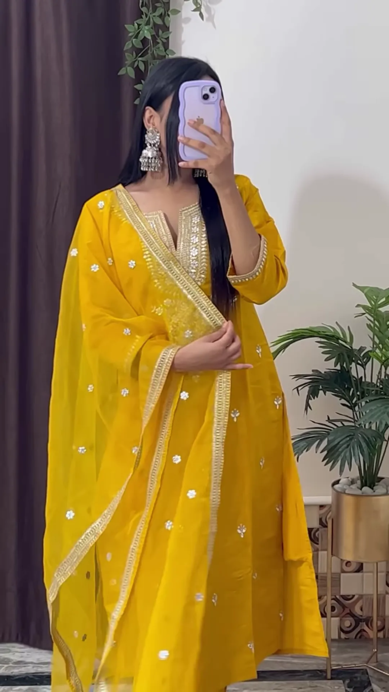 Handwork Kurti With Pant & Fancy Organza Dupatta