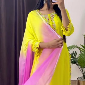 Handwork Kurti With Pant & Fancy Organza Dupatta