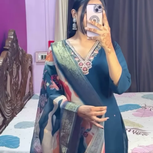 Handwork Kurti With Pant & Fancy Organza Dupatta