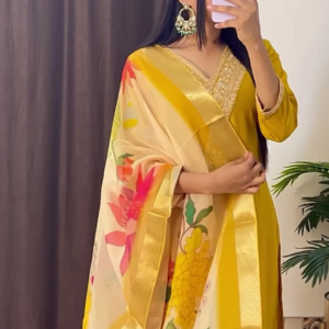 Handwork Kurti With Pant & Fancy Organza Dupatta