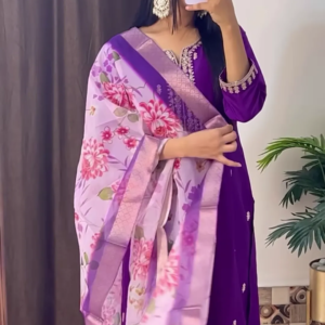 Handwork Kurti With Pant & Fancy Organza Dupatta