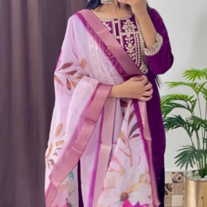 Handwork Kurti With Pant & Fancy Organza Dupatta