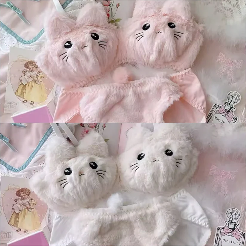 Charming Kitty Plush Lingerie Set: Adorable Furry Bralette Design