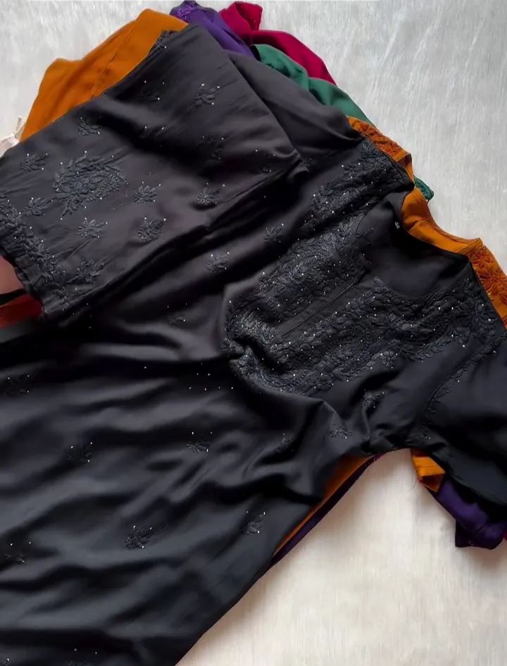 Handcrafted Rayon Muqaish Dyed Chikankari Kurtis – A Fusion of Traditional Craft and Contemporary Style
