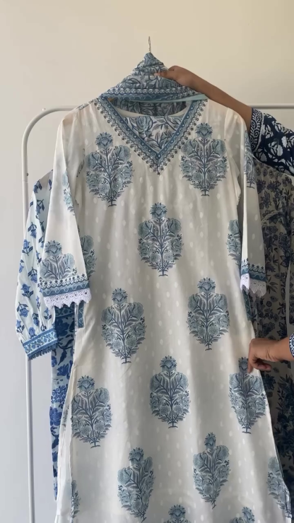 A line style cotton fabric blue color kurta