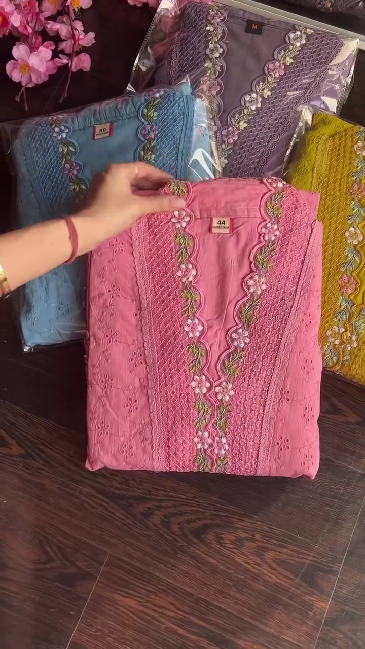 Pink Floral Handworked Anarkali Pant with Dupatta