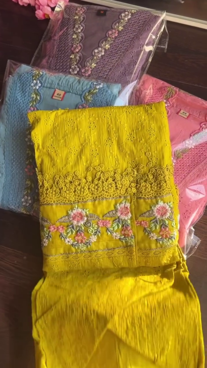 Pink Floral Handworked Anarkali Pant with Dupatta