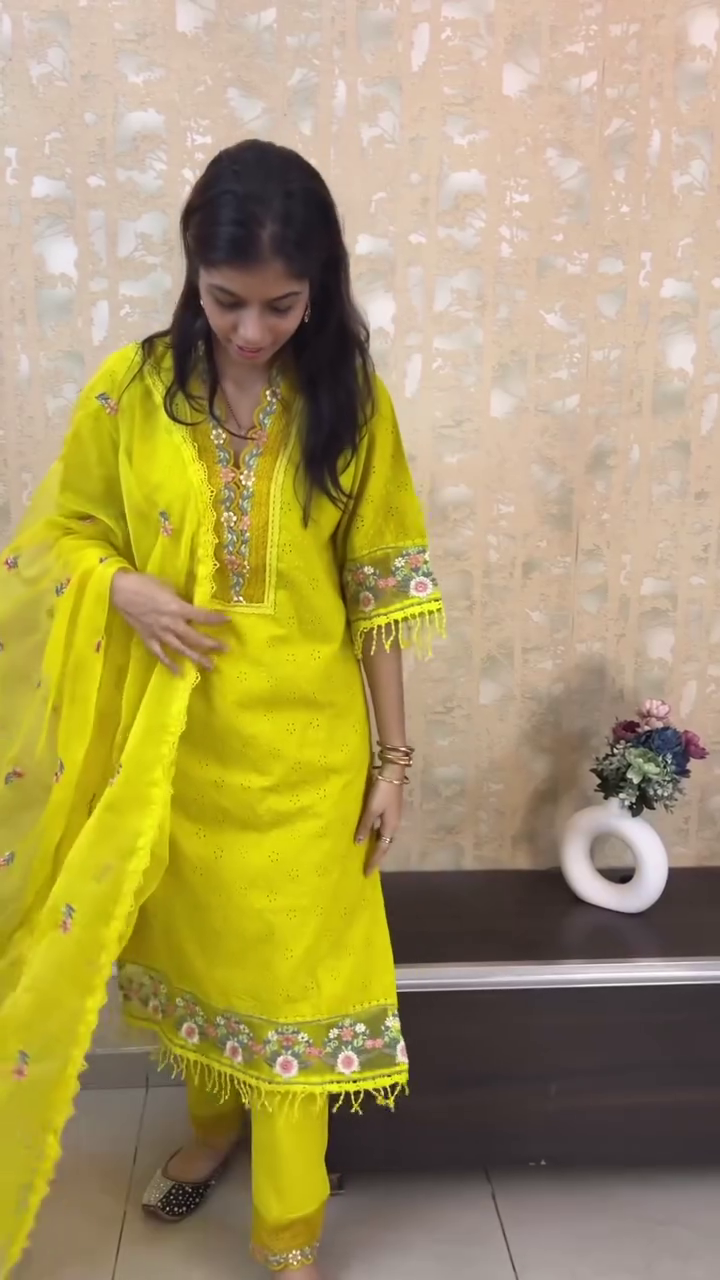 Pink Floral Handworked Anarkali Pant with Dupatta