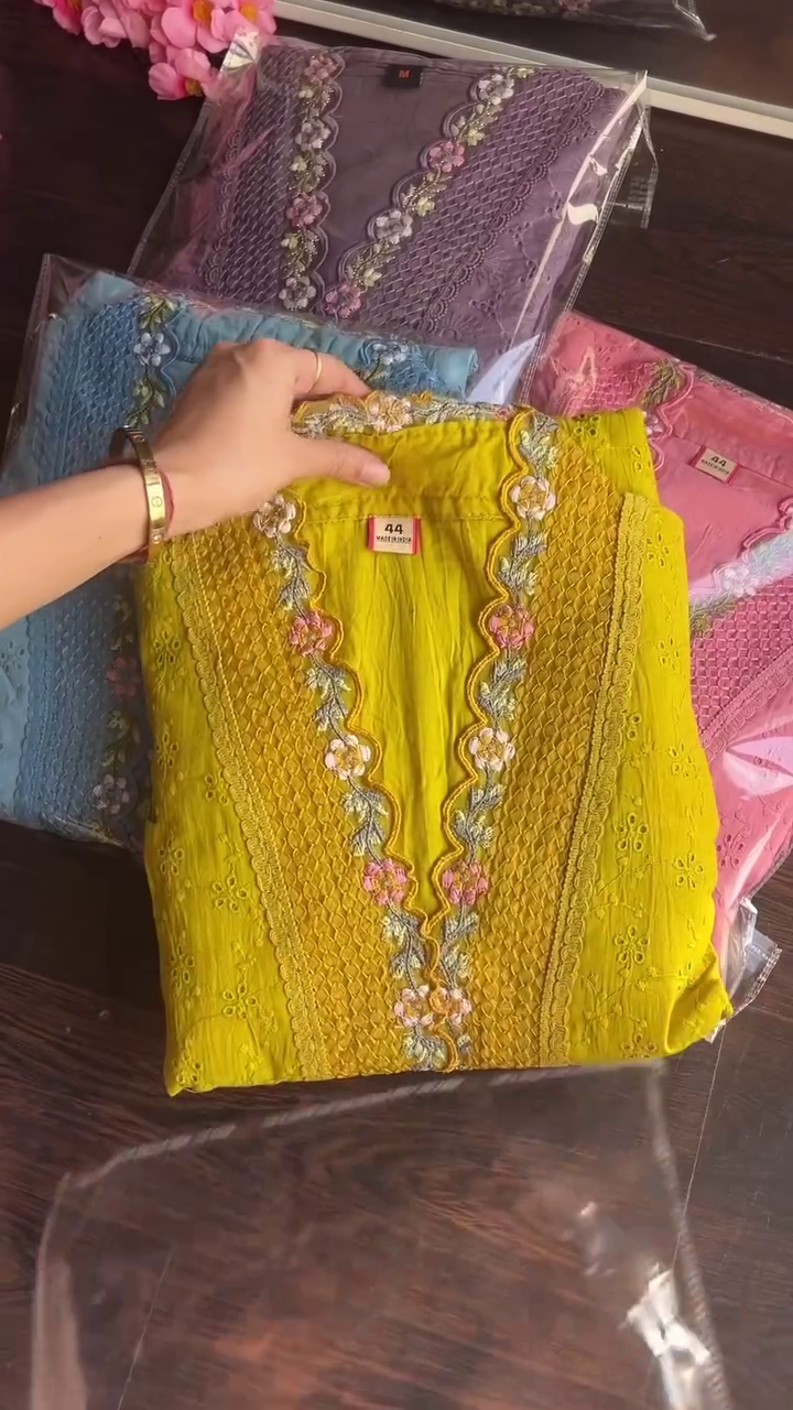 Pink Floral Handworked Anarkali Pant with Dupatta