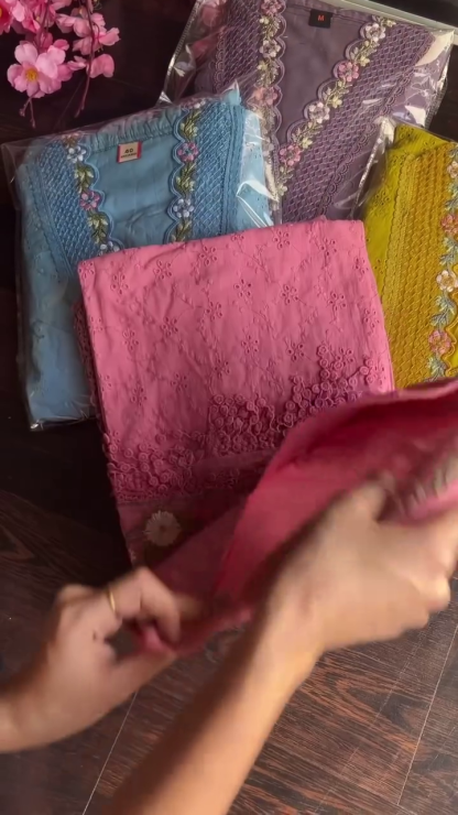 Pink Floral Handworked Anarkali Pant with Dupatta
