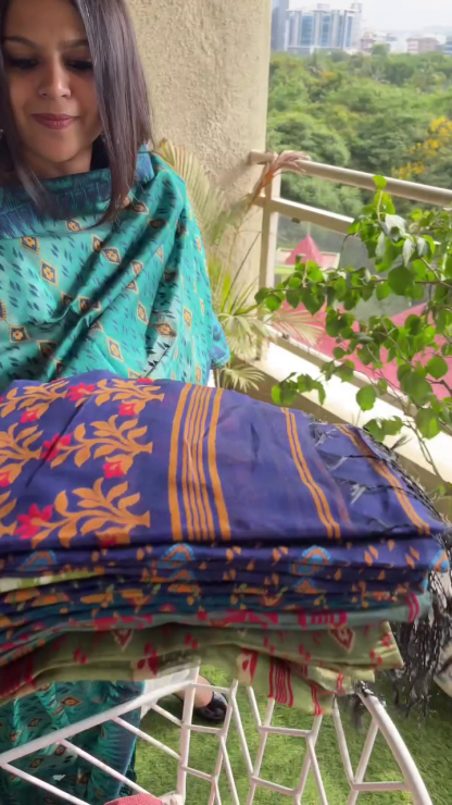 Multicolor cotton saree with blouse