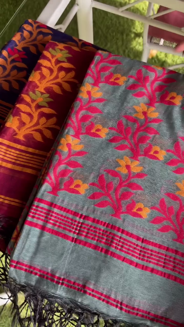 Multicolor cotton saree with blouse