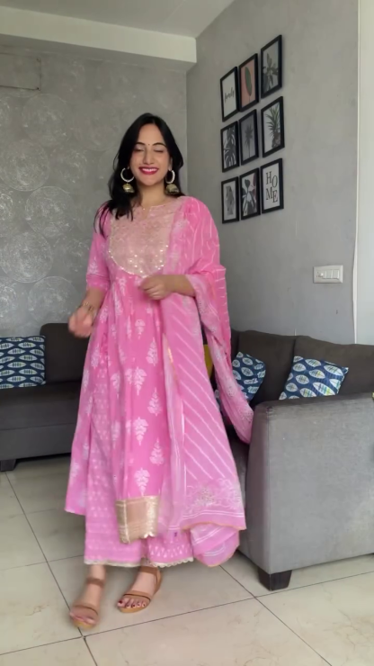 Festive Printed Cotton Kurtis in Pink, White, Blue, Green, and Black