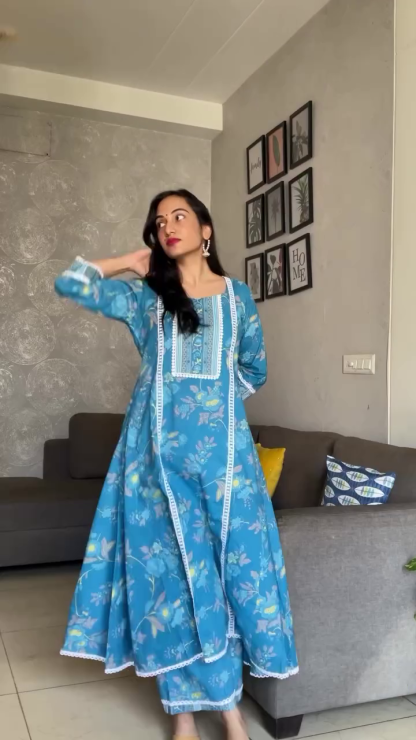 Festive Printed Cotton Kurtis in Pink, White, Blue, Green, and Black