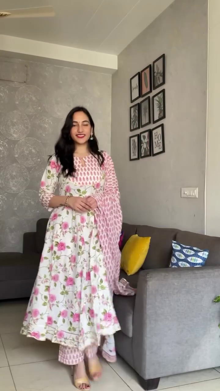 Festive Printed Cotton Kurtis in Pink, White, Blue, Green, and Black