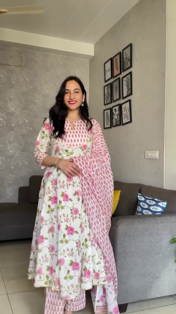 Festive Printed Cotton Kurtis in Pink, White, Blue, Green, and Black
