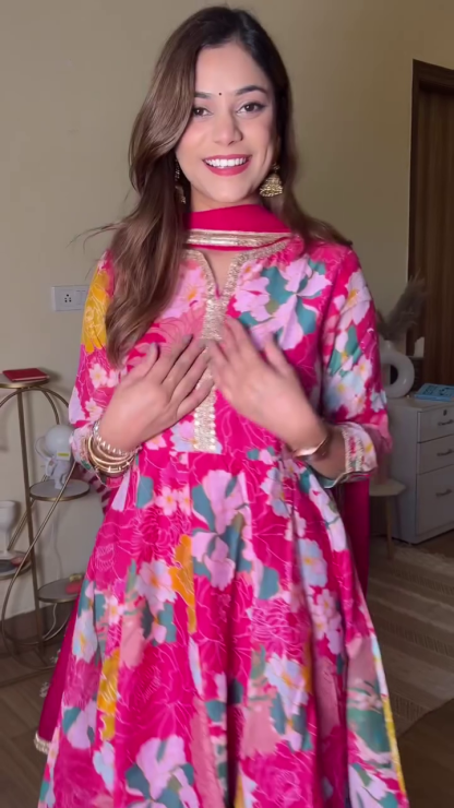 Bountiful Floral Printed Cotton Kurti in White, Yellow, Blue, and Purple