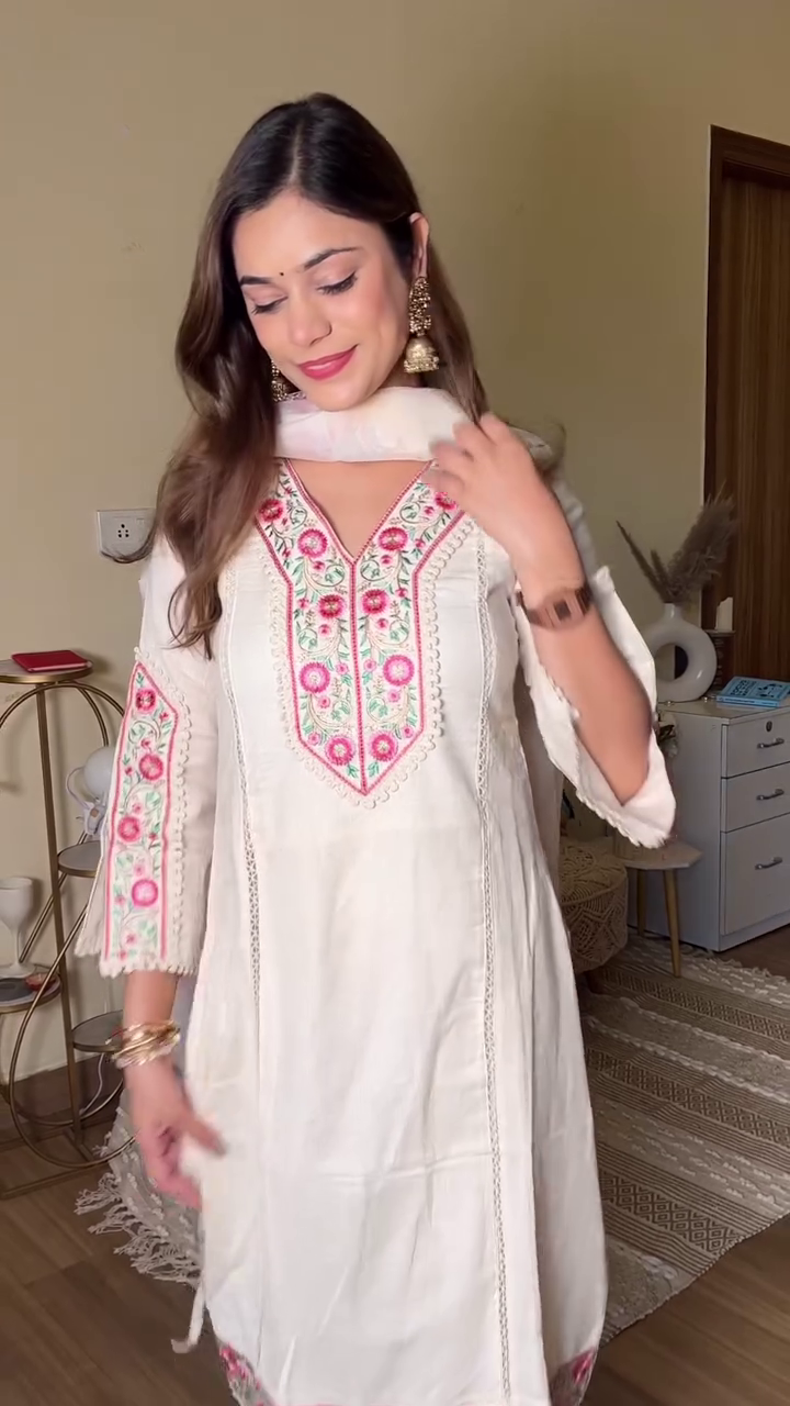 Bountiful Floral Printed Cotton Kurti in White, Yellow, Blue, and Purple