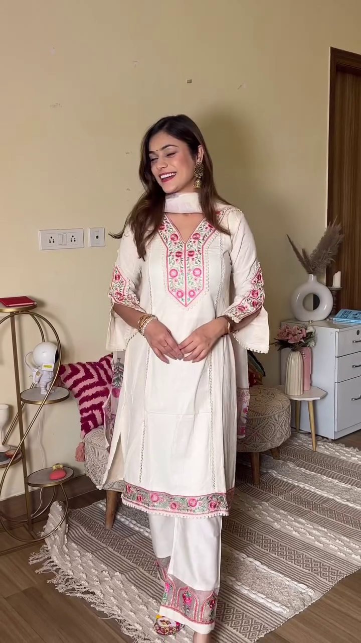 Bountiful Floral Printed Cotton Kurti in White, Yellow, Blue, and Purple