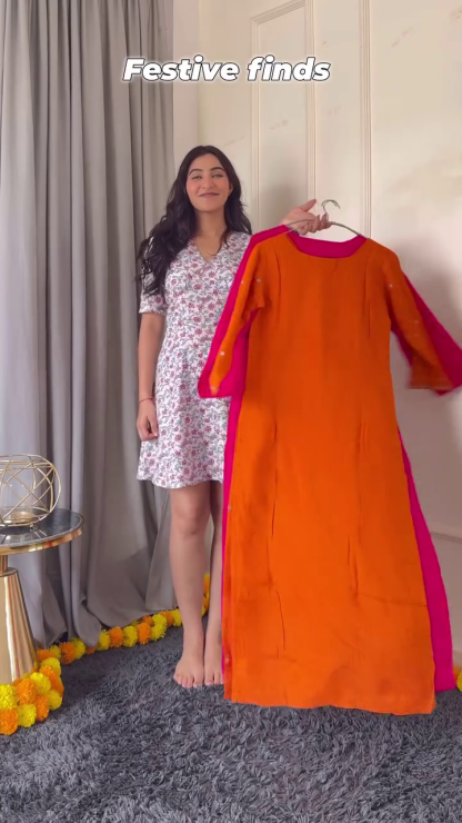 Stylish Pink and Orange Printed Kurtis