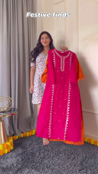 Stylish Pink and Orange Printed Kurtis