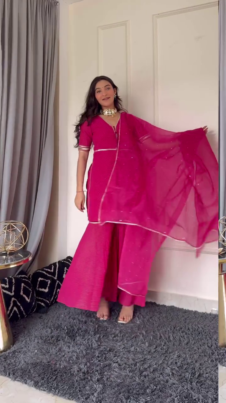 Elegant White & Pink Anarkali Suit with Net Dupatta and Sharara