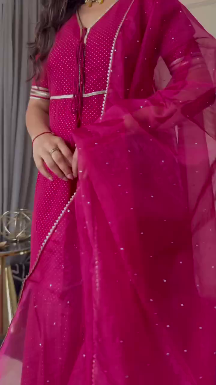 Elegant White & Pink Anarkali Suit with Net Dupatta and Sharara
