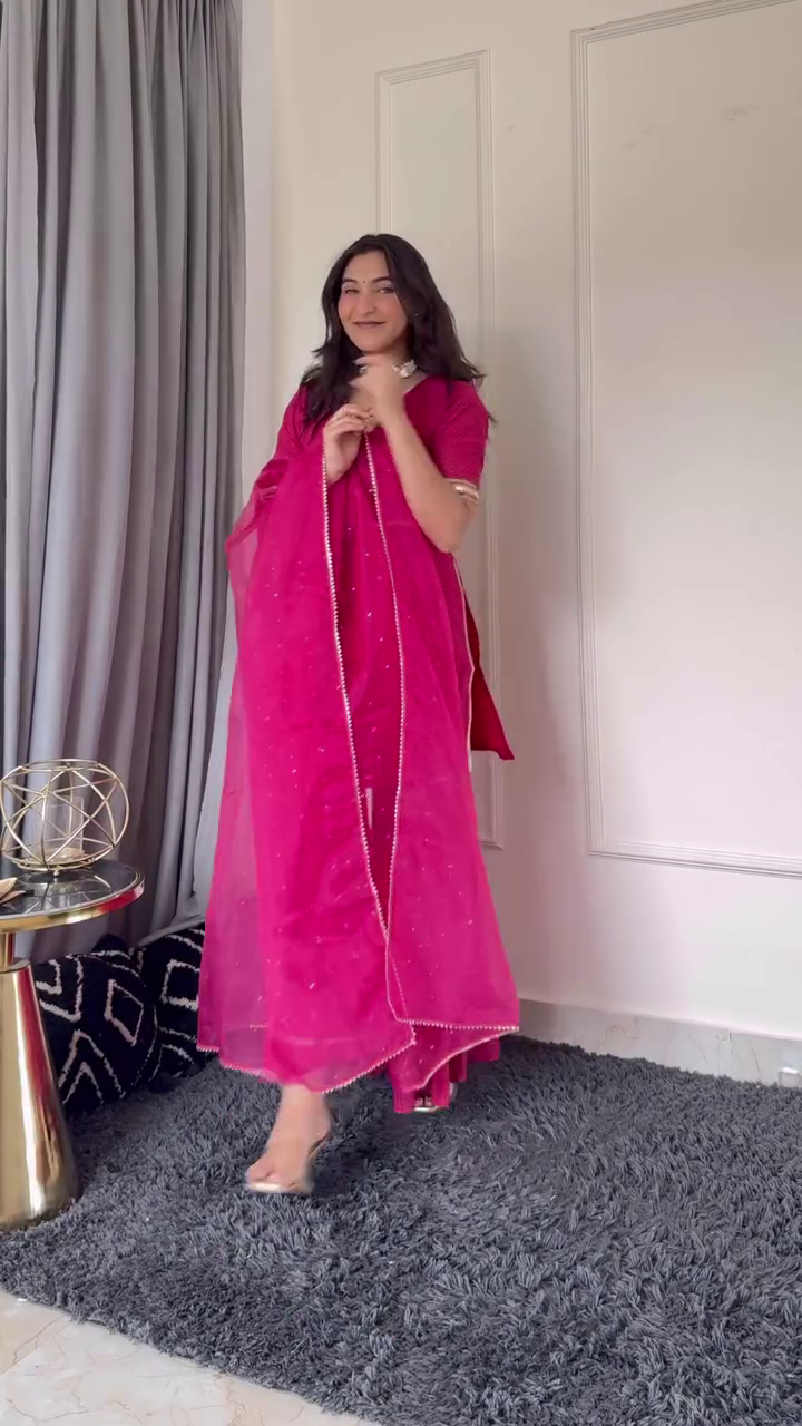 Elegant White & Pink Anarkali Suit with Net Dupatta and Sharara