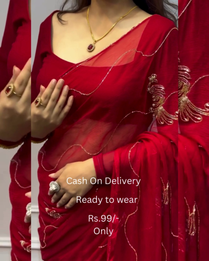 Women's Pure Georgett Ready To Wear Saree With Fancy Blouse