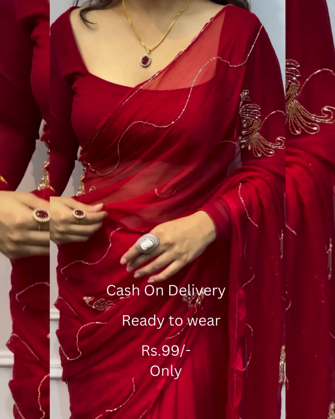 Women's Pure Georgett Ready To Wear Saree With Fancy Blouse