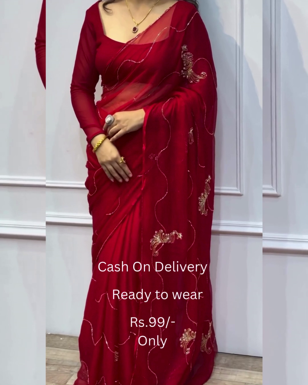 Women's Pure Georgett Ready To Wear Saree With Fancy Blouse