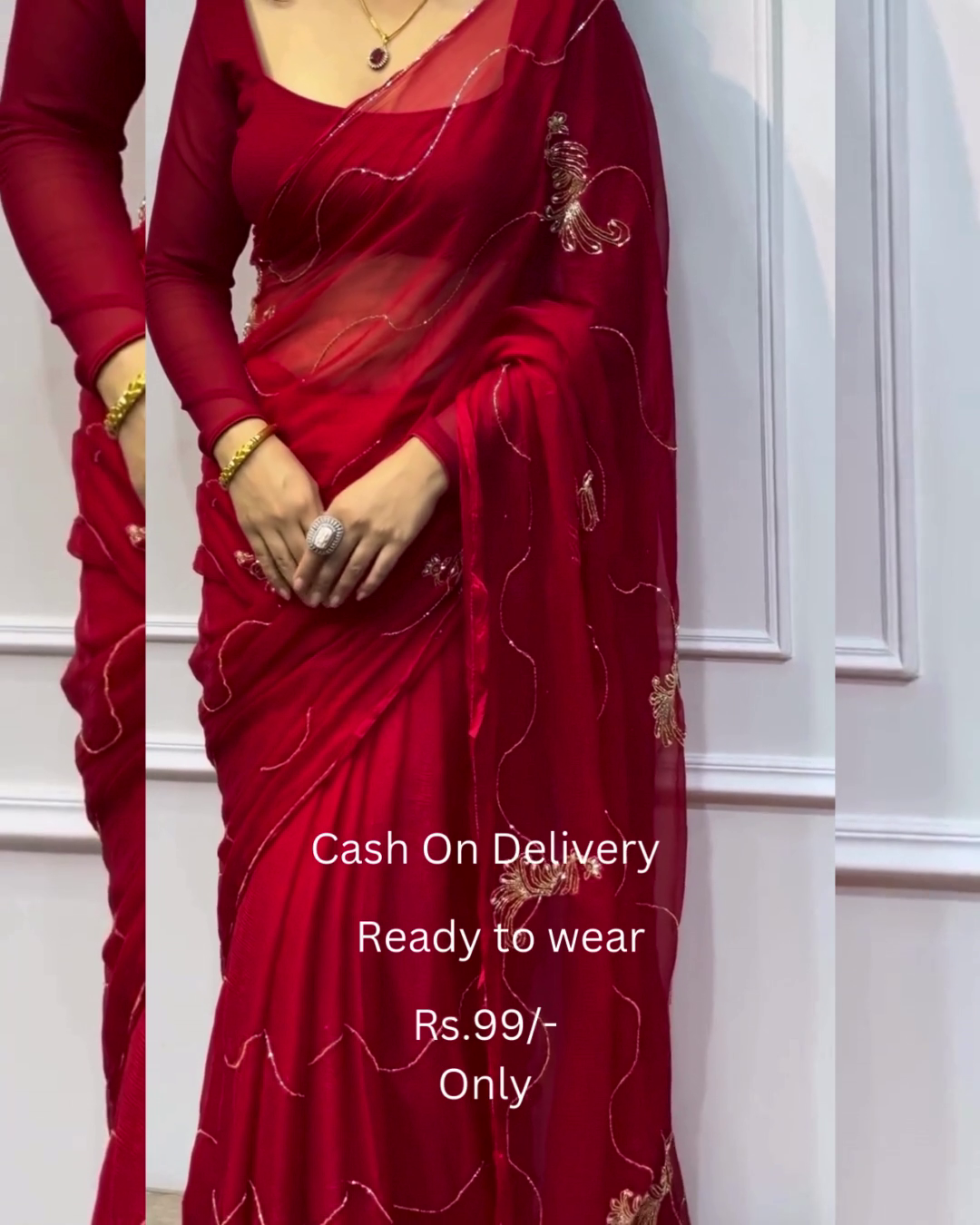 Women's Pure Georgett Ready To Wear Saree With Fancy Blouse
