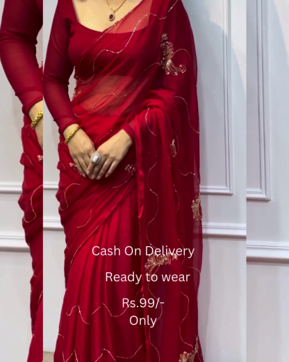 Women's Pure Georgett Ready To Wear Saree With Fancy Blouse