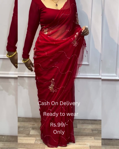 Women's Pure Georgett Ready To Wear Saree With Fancy Blouse