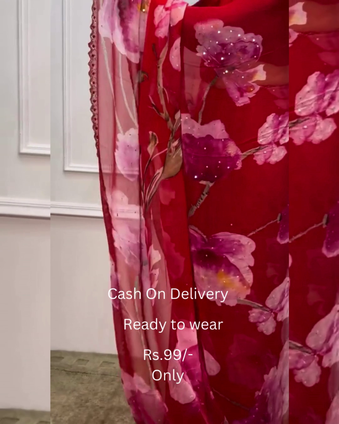 Women's Pure Georgett Ready To Wear Saree With Fancy Blouse
