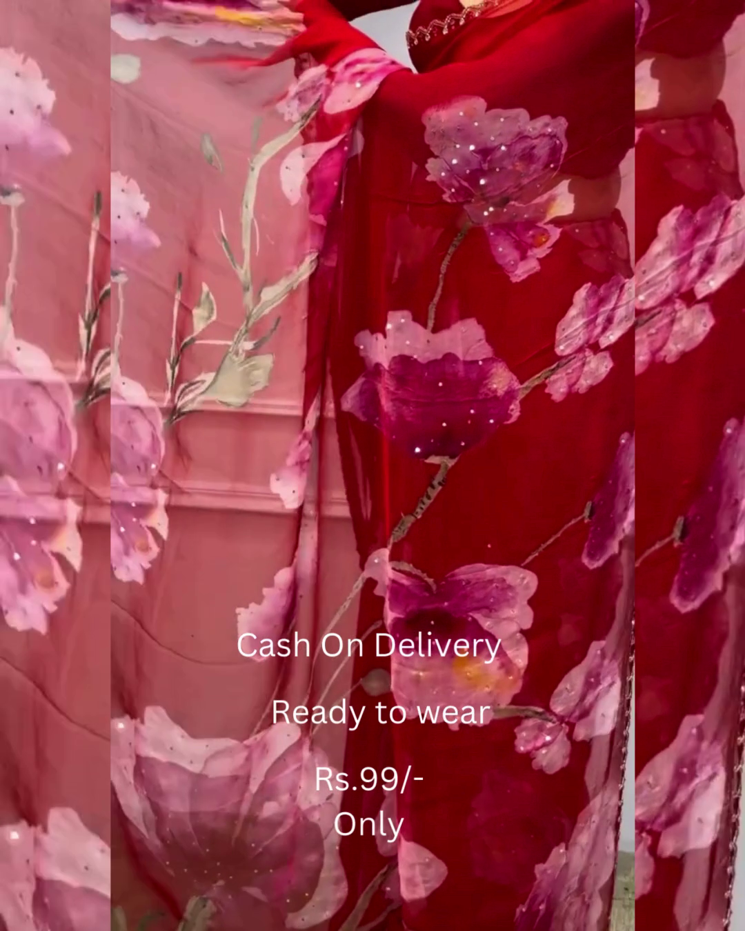 Women's Pure Georgett Ready To Wear Saree With Fancy Blouse
