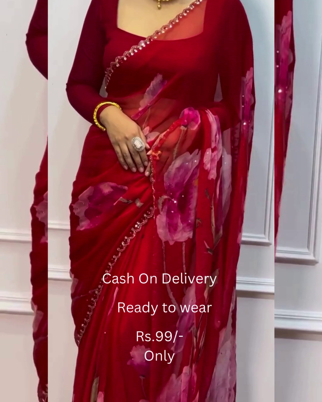 Women's Pure Georgett Ready To Wear Saree With Fancy Blouse
