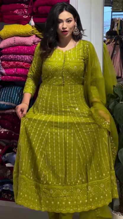 Cotton Anarkali Kurti with Heavy Kalidaar Embroidery, Embroidered Cotton Pant, Dupatta Set